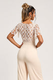 Apricot V-Neck Chiffon Lace Bridesmaid Jumpsuit