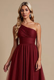 One Shoulder Tulle Red A Line Bridesmaid Dress