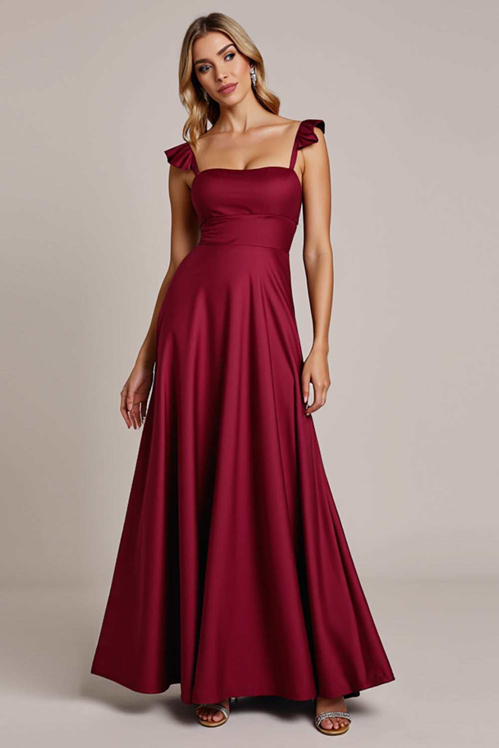 Burgundy Satin A Line Bridesmaid Dress