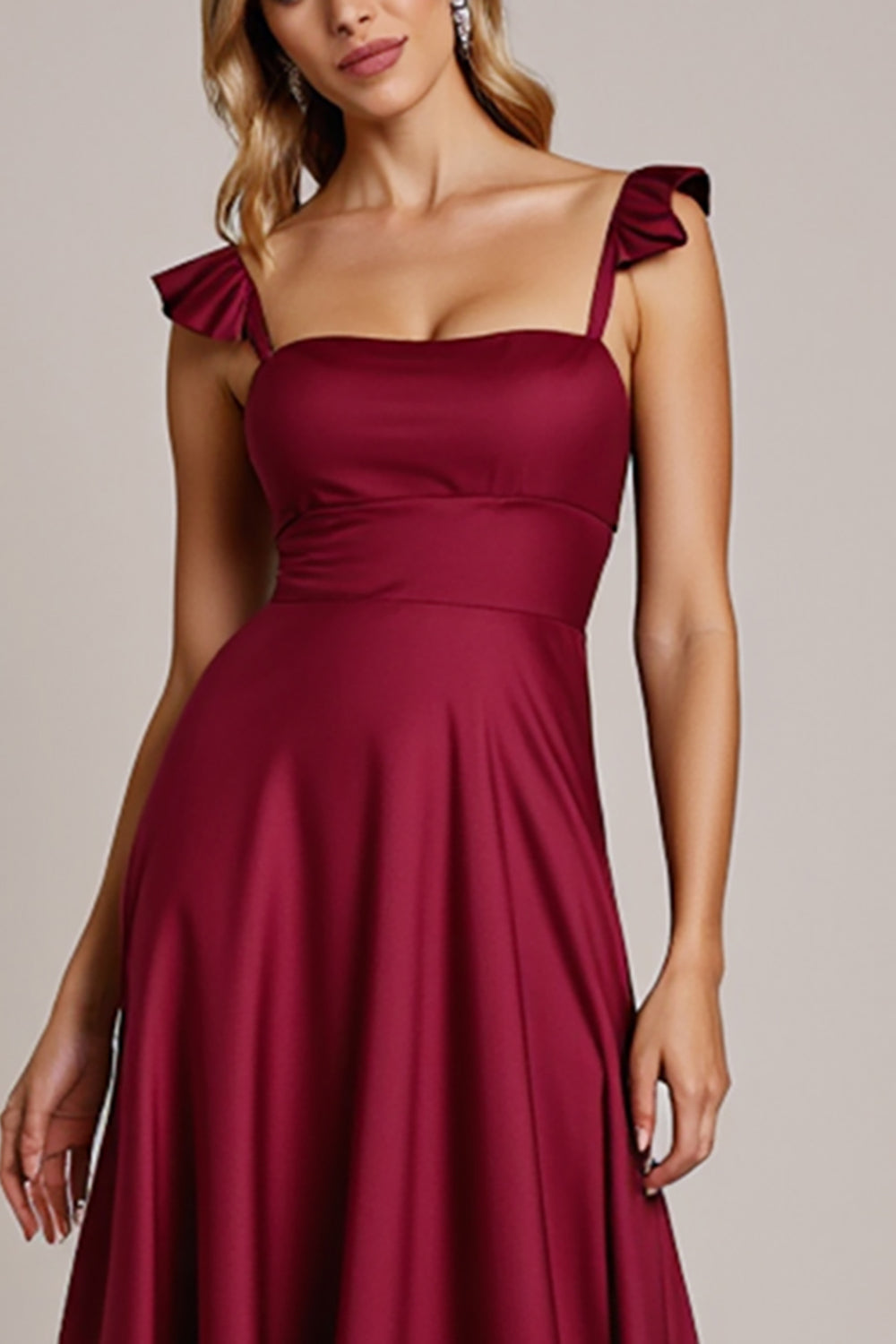 Burgundy Satin A Line Bridesmaid Dress