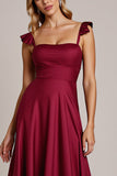 Burgundy Satin A Line Bridesmaid Dress
