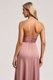 Halter Pink A Line Satin Bridesmaid Dress