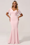 Mermaid Chiffon V-Neck Pink Bridesmaid Dress