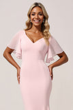 Mermaid Chiffon V-Neck Pink Bridesmaid Dress