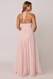 Halter Candy Pink A Line Sleeveless Bridesmaid Dress