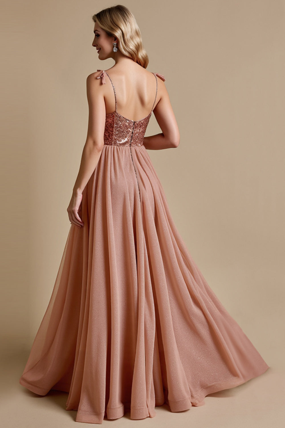 Sparkly Dusty Rose Spaghetti Straps A Line Bridesmaid Dress