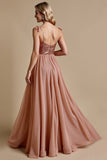 Sparkly Dusty Rose Spaghetti Straps A Line Bridesmaid Dress