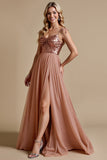 Sparkly Dusty Rose Spaghetti Straps A Line Bridesmaid Dress
