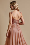 Sparkly Dusty Rose Spaghetti Straps A Line Bridesmaid Dress