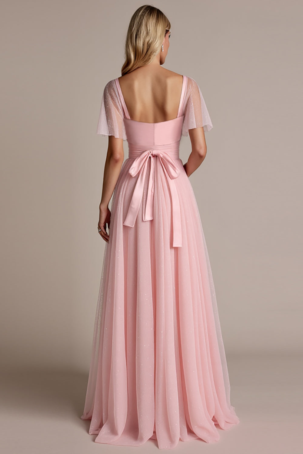 Candy Pink A Line Bridesmaid Dress with Short Sleeves