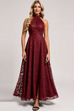 Halter Cabernet A Line Lace Bridesmaid Dress