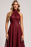 Halter Cabernet A Line Lace Bridesmaid Dress