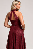 Halter Cabernet A Line Lace Bridesmaid Dress