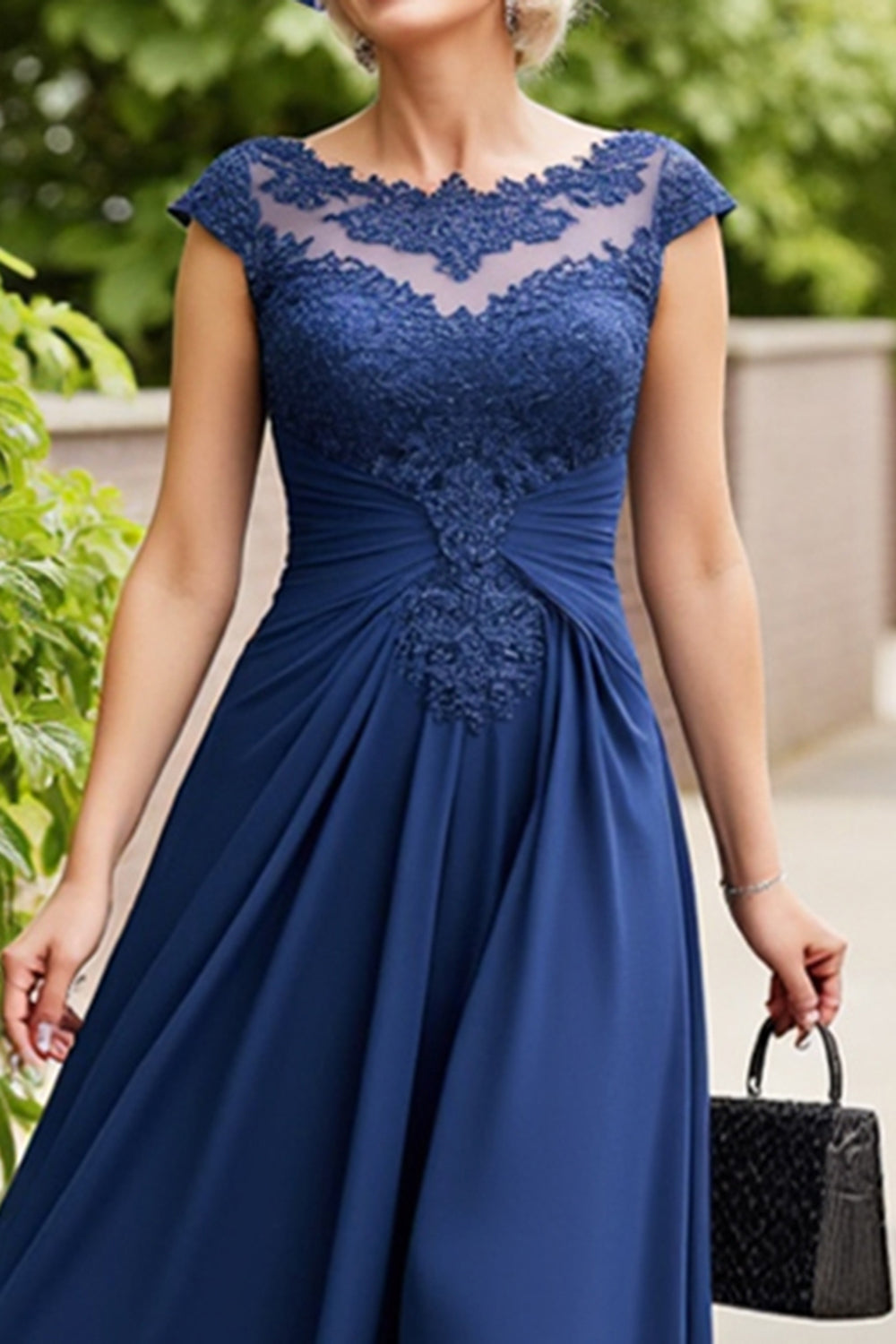 Navy A Line Ruched Long Mother Of The Bride Dress