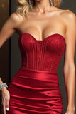 Strapless Satin Dark Red Cocktail Dress