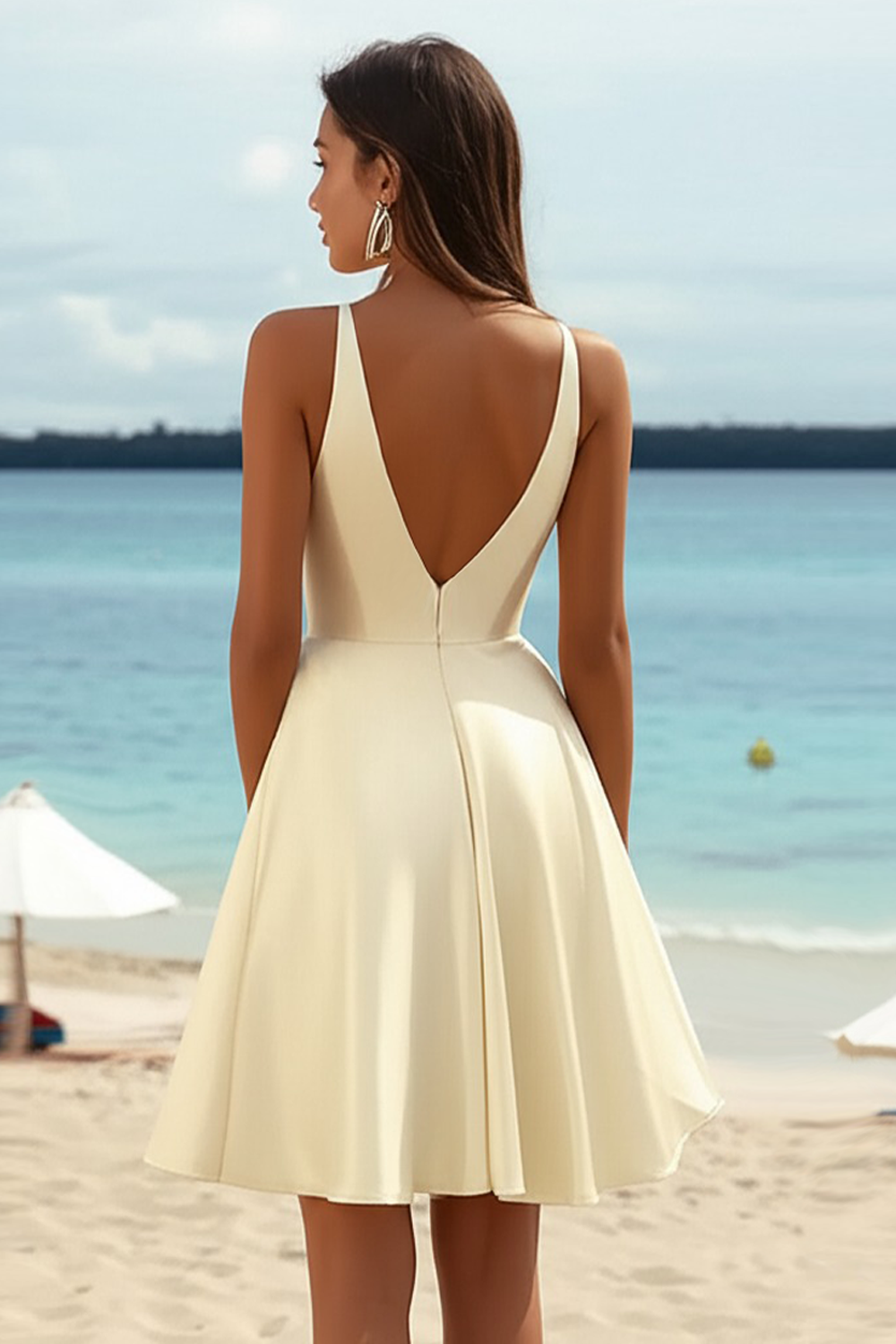 Daffodil Satin A Line V-Neck Short Graduation Dress