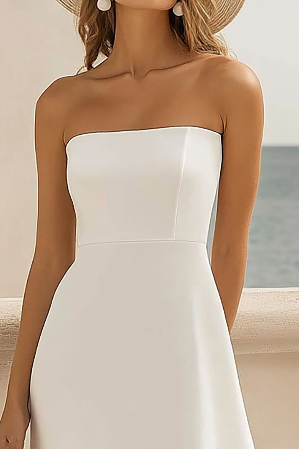 Strapless High Low White Wedding Dress with Ruffles