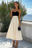 A Line Black And Ivory Spaghetti Straps Satin Summer Dress