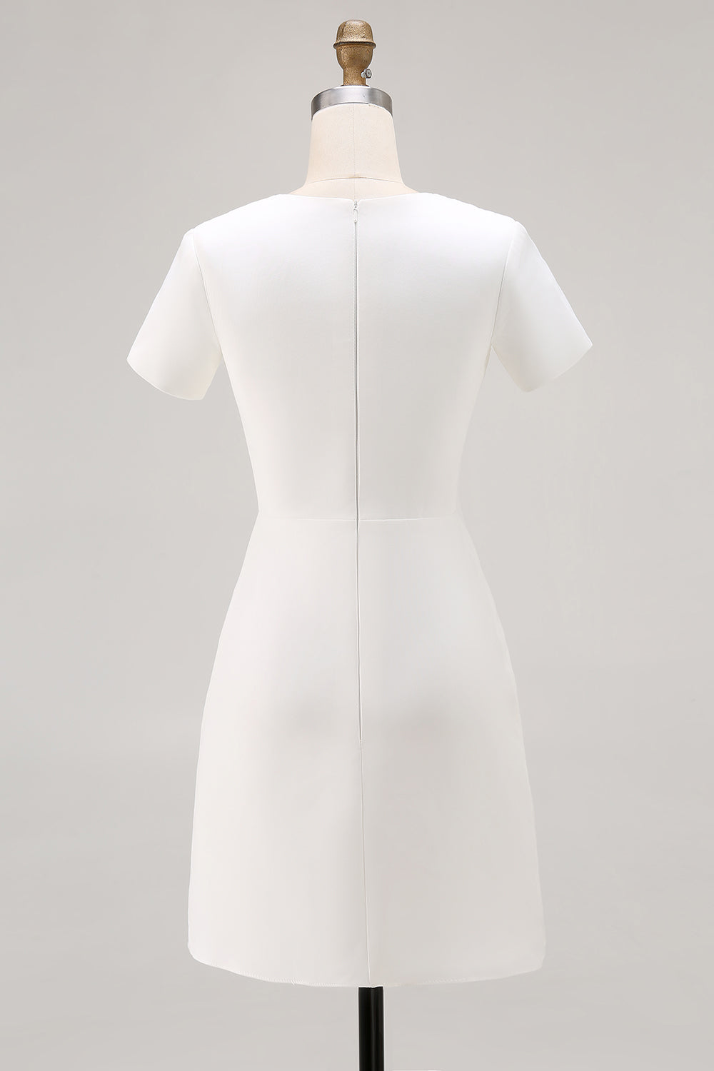 Ivory Asymmetrical Pleated Work Dress with Short Sleeves
