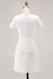 Ivory Asymmetrical Pleated Work Dress with Short Sleeves