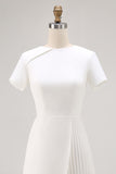 Ivory Asymmetrical Pleated Work Dress with Short Sleeves