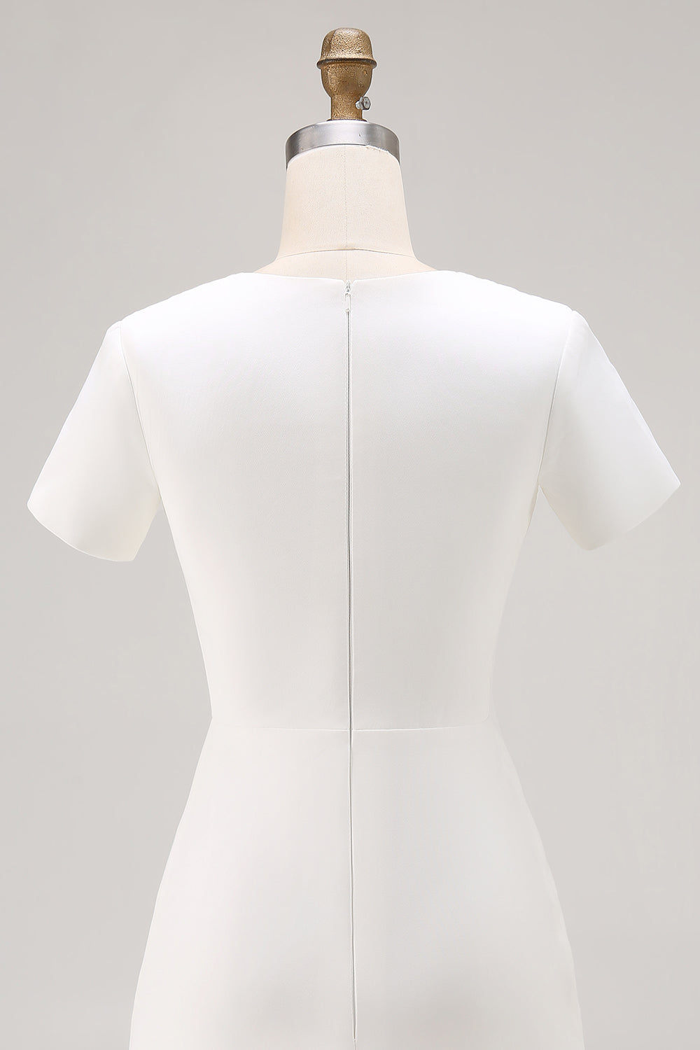 Ivory Asymmetrical Pleated Work Dress with Short Sleeves