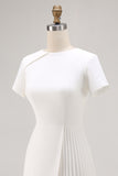 Ivory Asymmetrical Pleated Work Dress with Short Sleeves