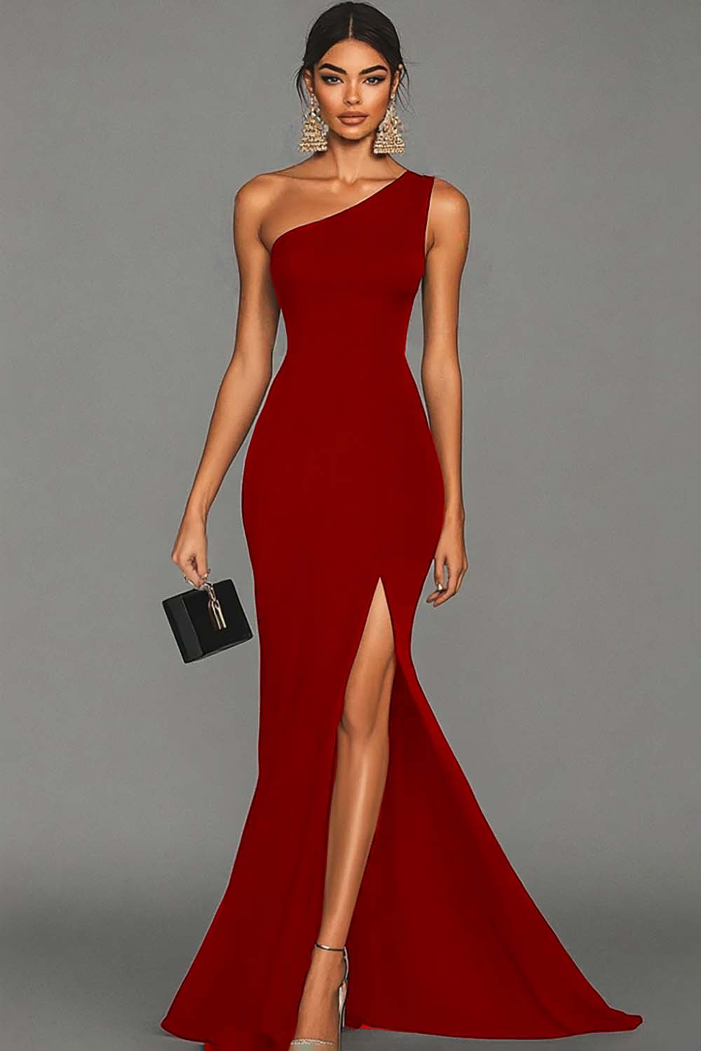 Mermaid Black One Shoulder Formal Dress with Slit