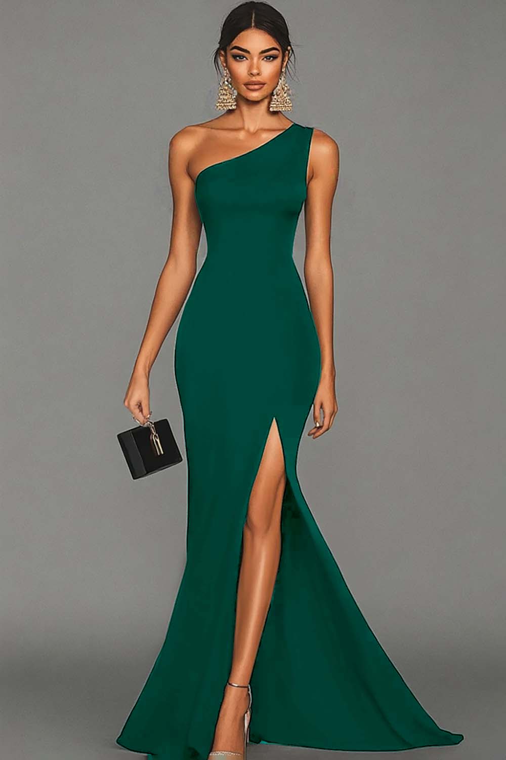 Mermaid Black One Shoulder Formal Dress with Slit