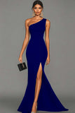 Mermaid Black One Shoulder Formal Dress with Slit