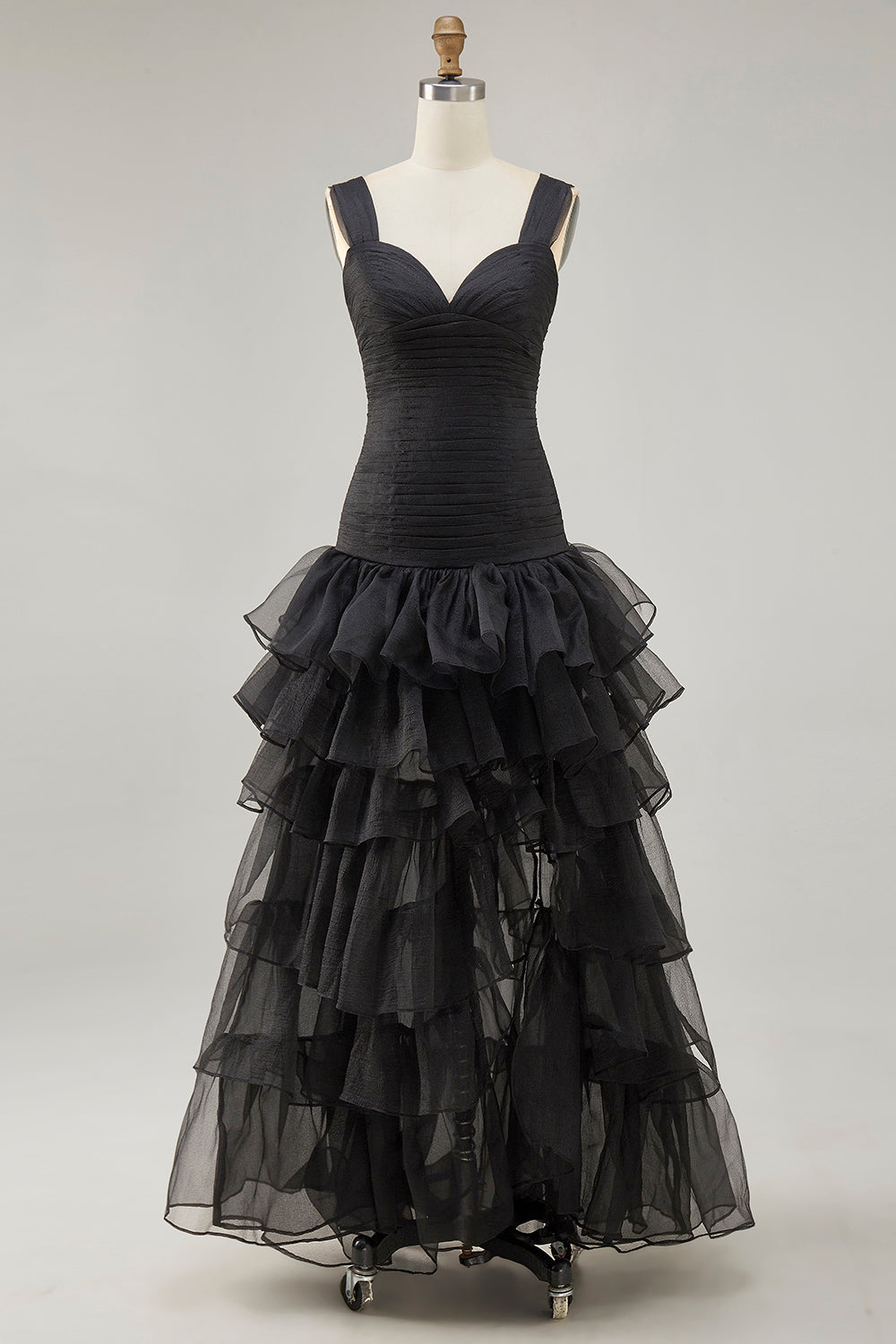 Ruffled Organza High-Low Black Formal Dress
