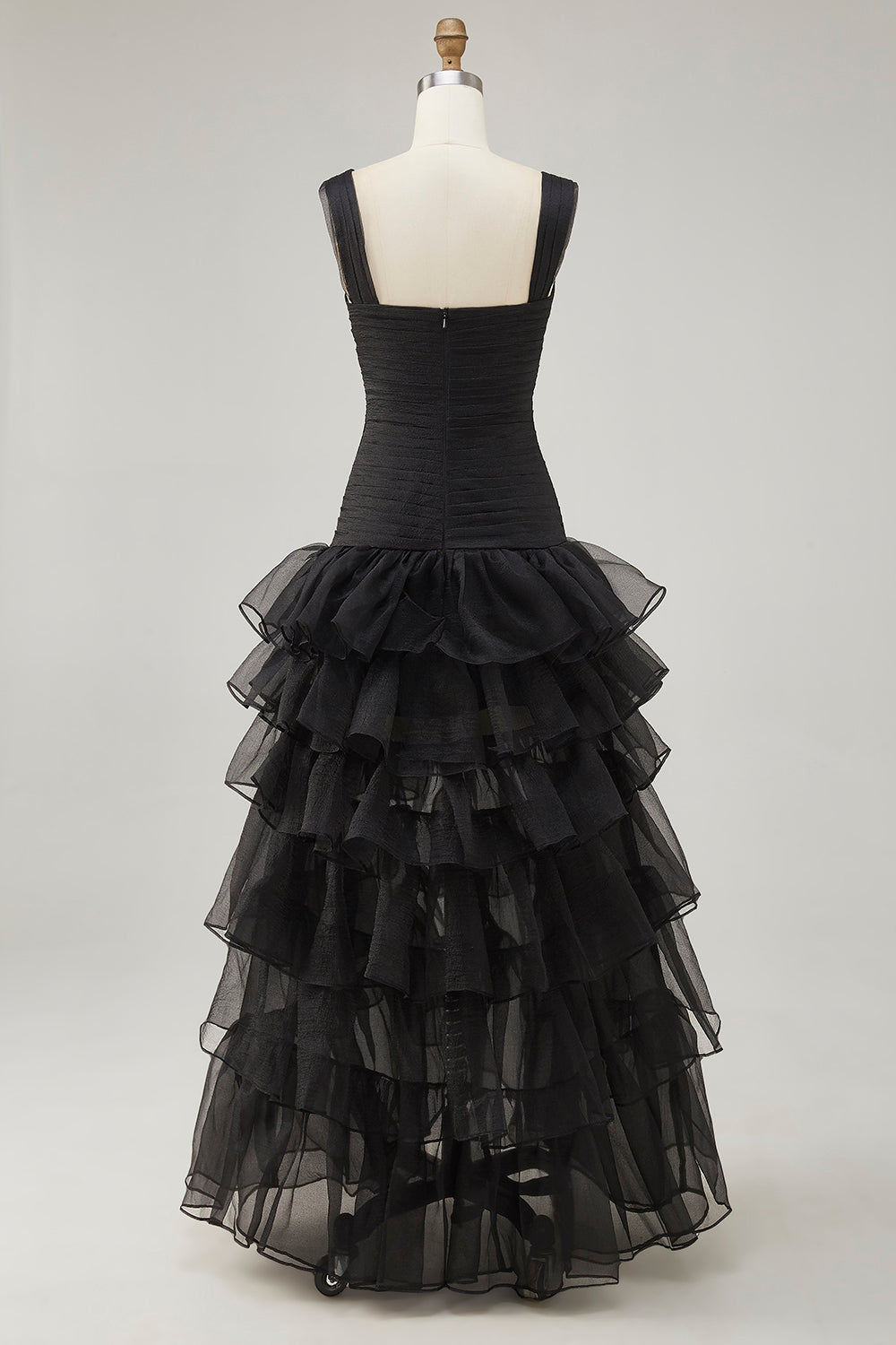 Ruffled Organza High-Low Black Formal Dress