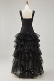 Ruffled Organza High-Low Black Formal Dress