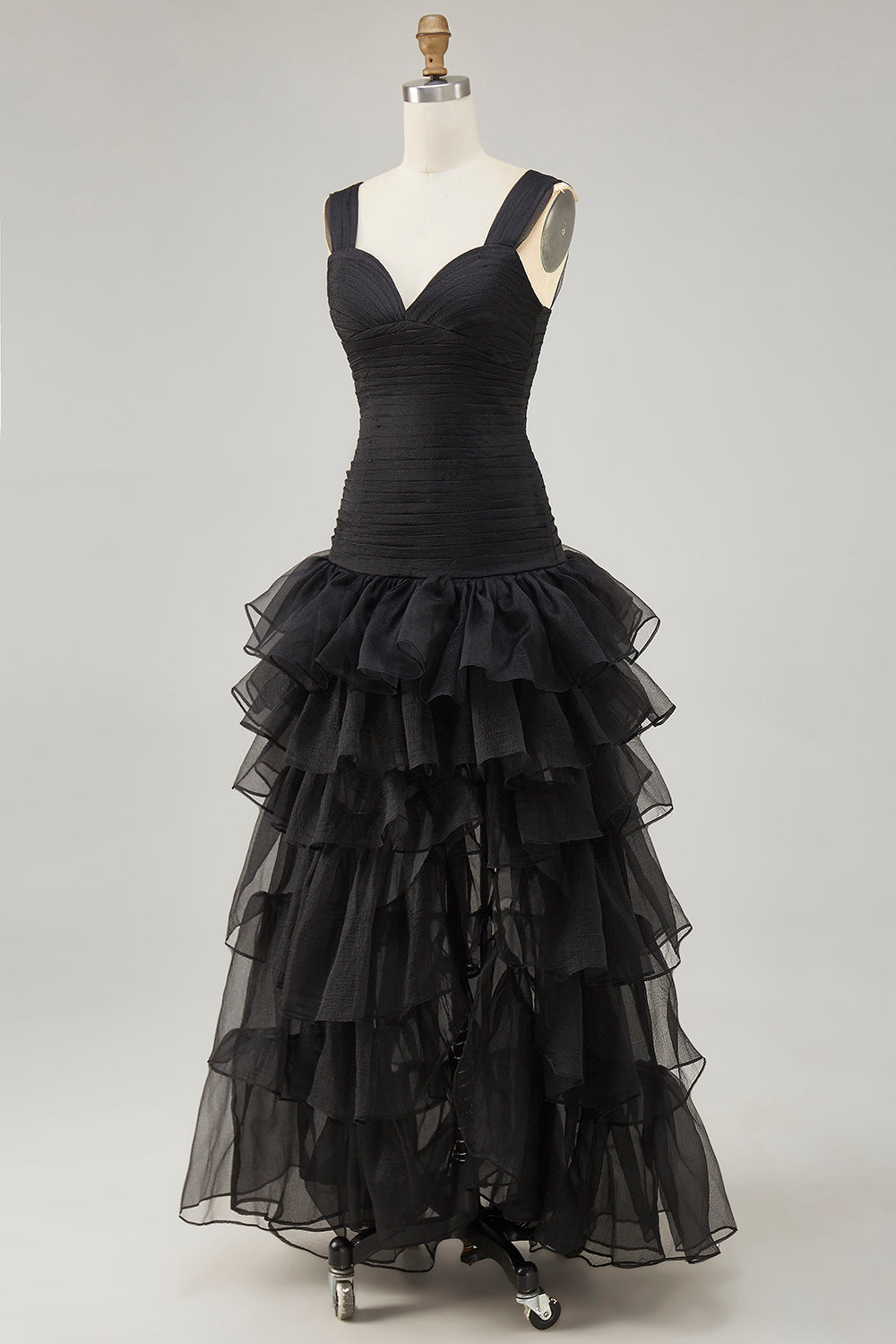 Ruffled Organza High-Low Black Formal Dress
