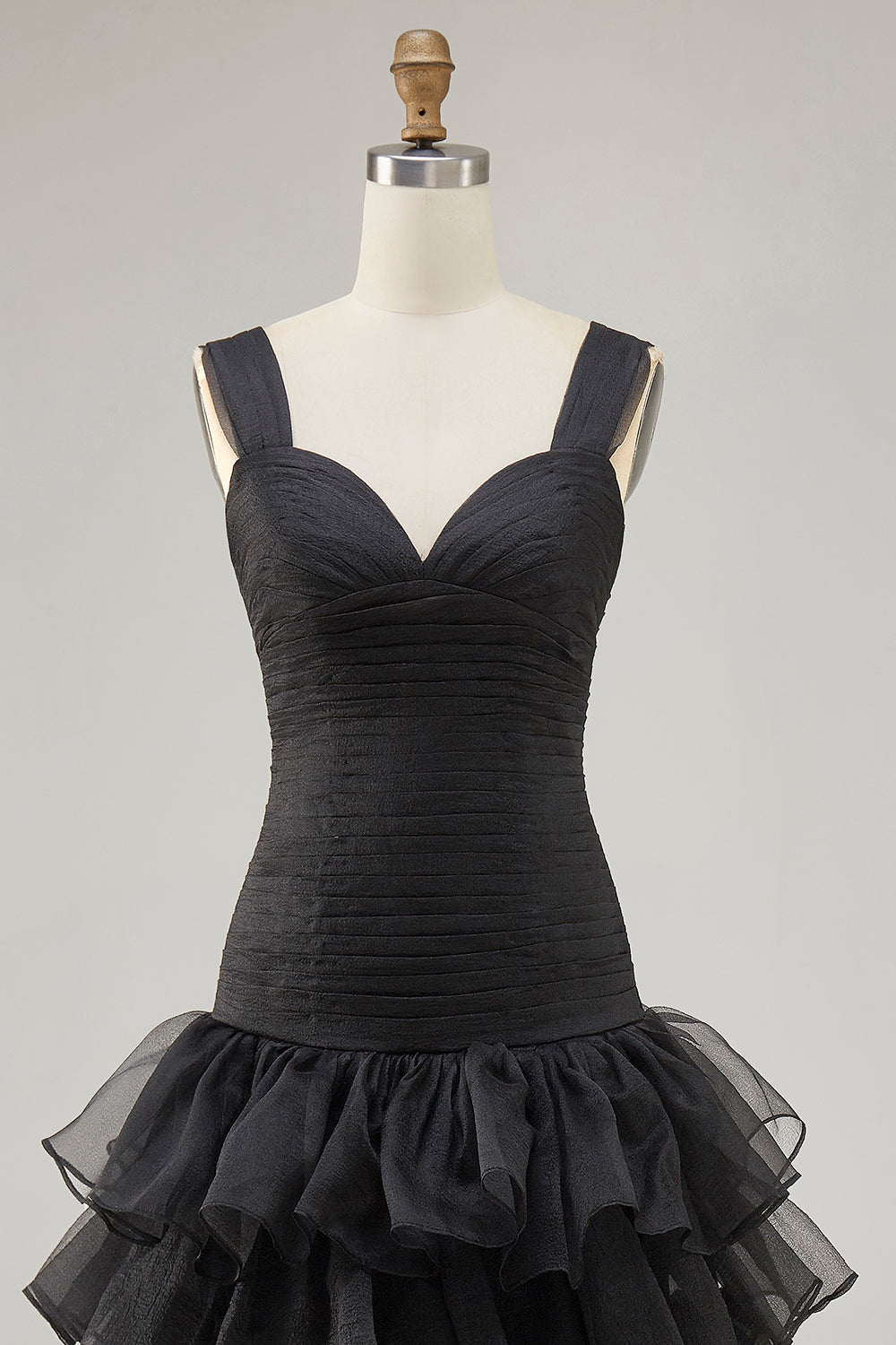 Ruffled Organza High-Low Black Formal Dress