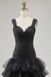 Ruffled Organza High-Low Black Formal Dress