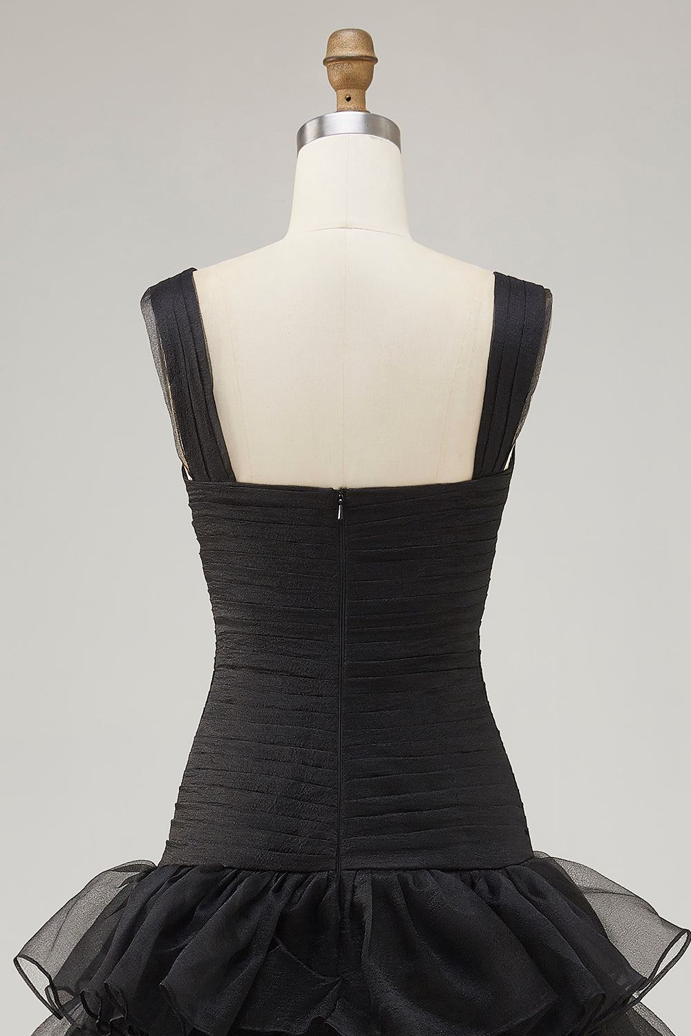 Ruffled Organza High-Low Black Formal Dress