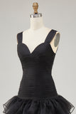 Ruffled Organza High-Low Black Formal Dress