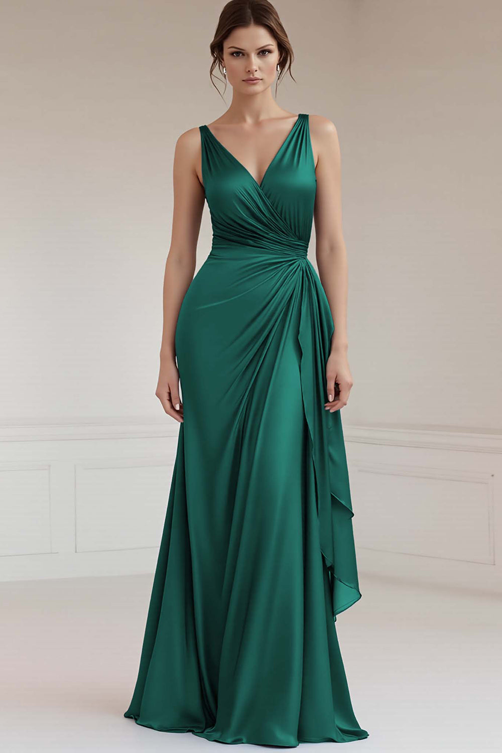 Grey Blue V Neck A Line Long Formal Dress