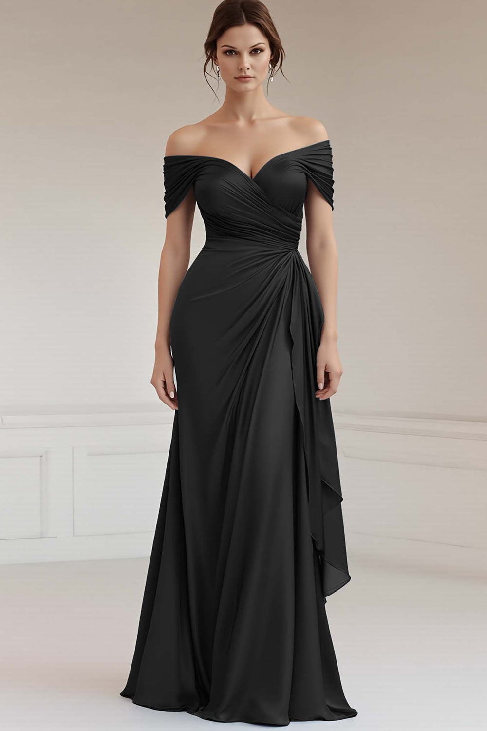 Off The Shoulder A Line Long Grey Blue Formal Dress