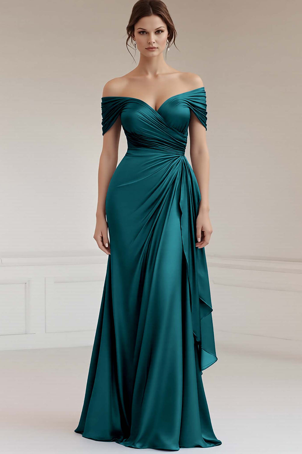 Off The Shoulder A Line Long Grey Blue Formal Dress