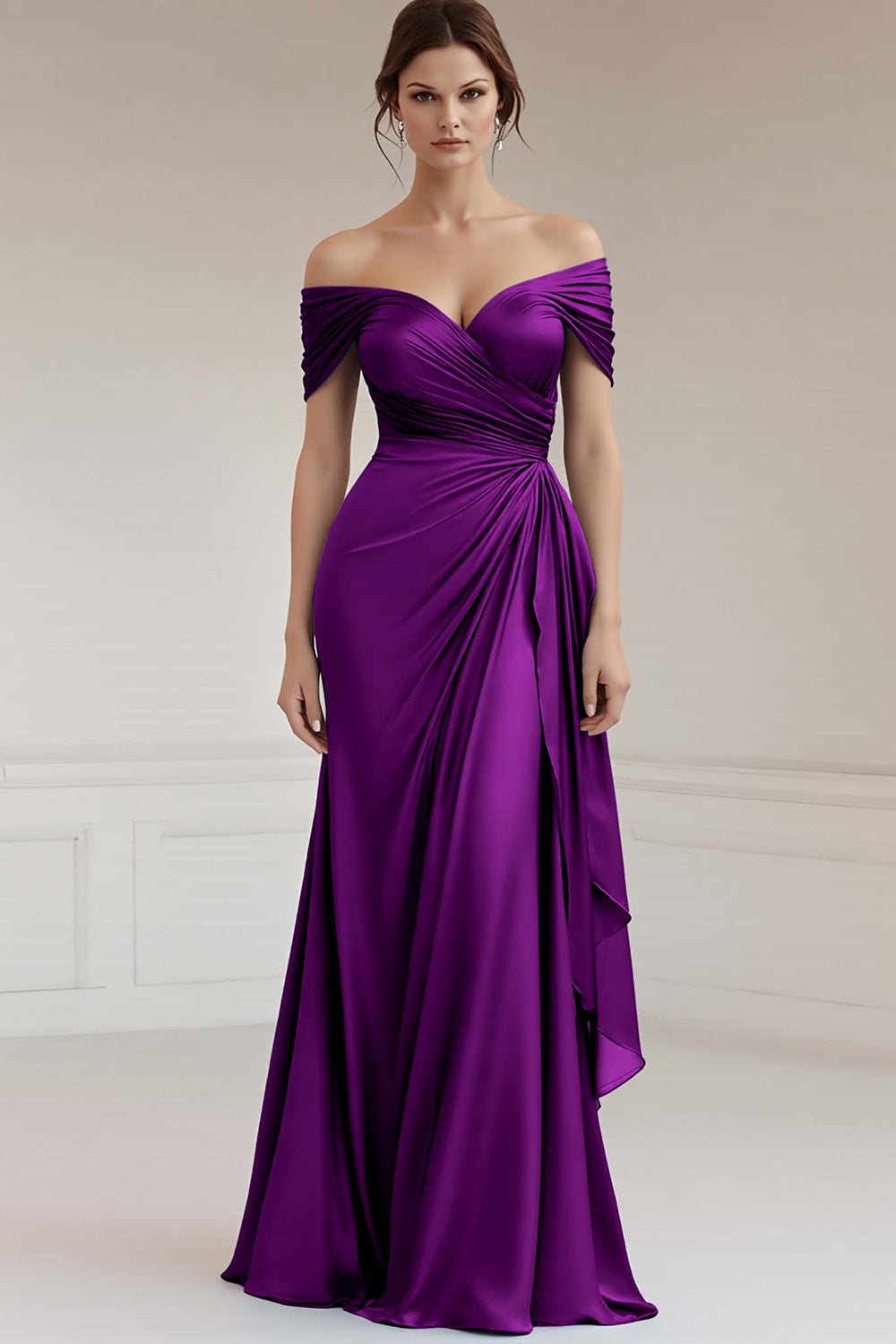 Off The Shoulder A Line Long Grey Blue Formal Dress
