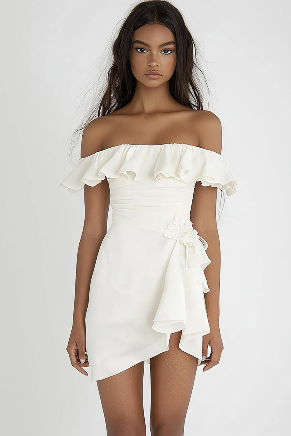 Ivory Bodycon Short Graduation Dress with Ruffles