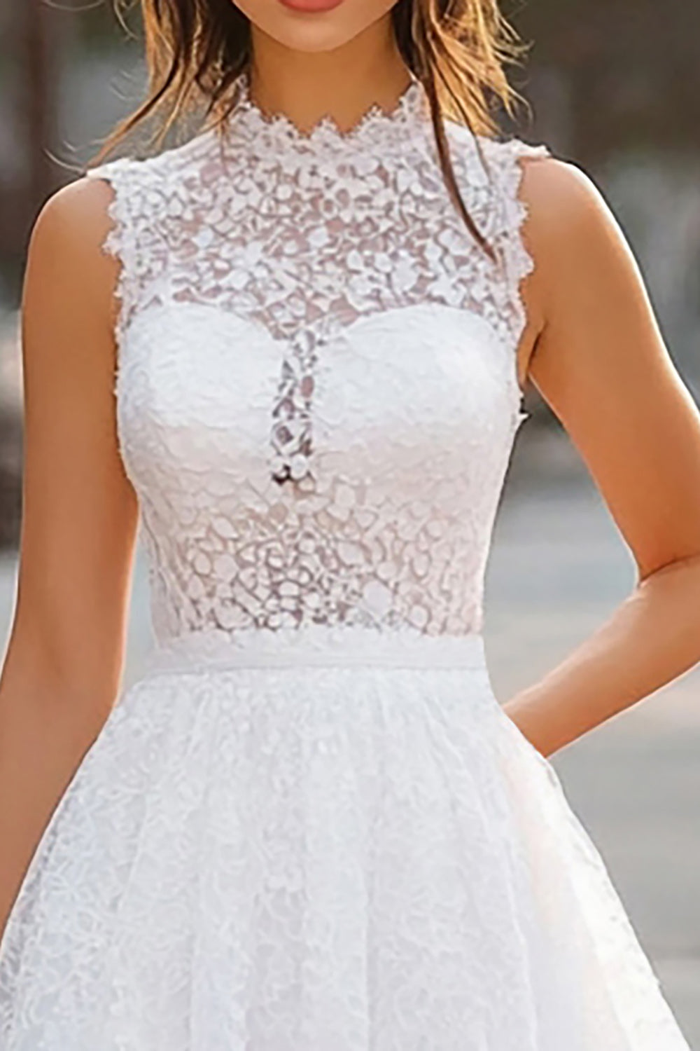 White Lace A Line Short Graduation Dress