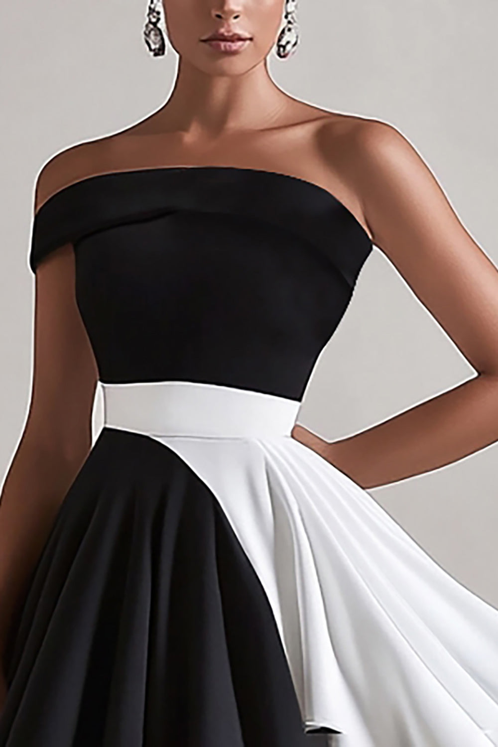 Black and White Satin One Shoulder Short Graduation Dress