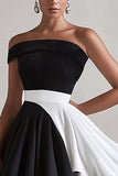 Black and White Satin One Shoulder Short Graduation Dress