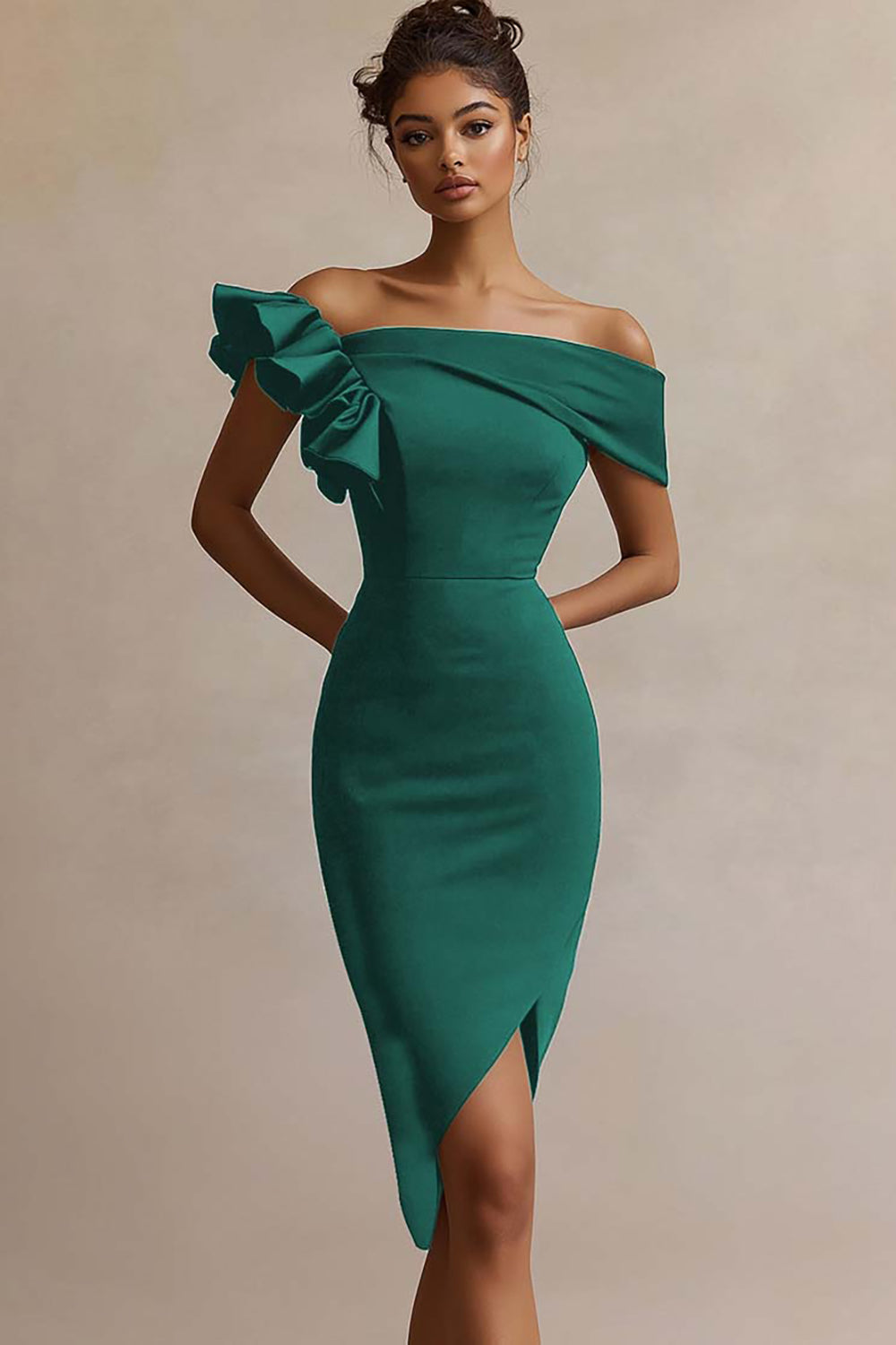 Black Satin Bodycon Midi Graduation Dress