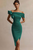 Black Satin Bodycon Midi Graduation Dress