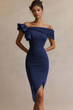 Black Satin Bodycon Midi Graduation Dress
