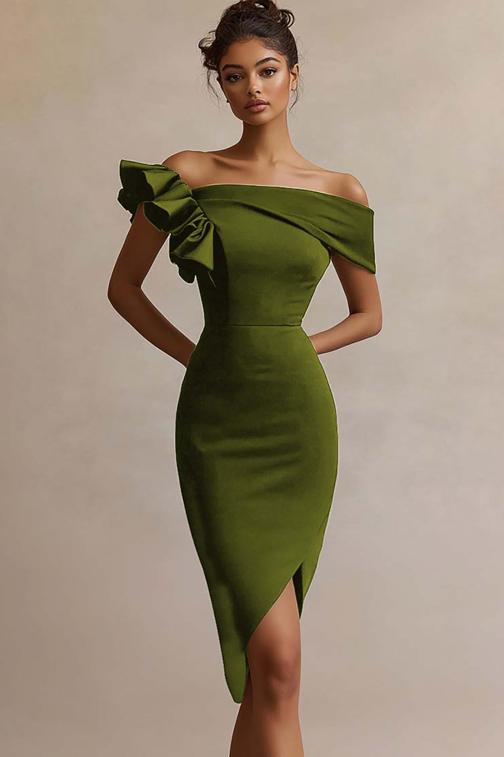 Black Satin Bodycon Midi Graduation Dress